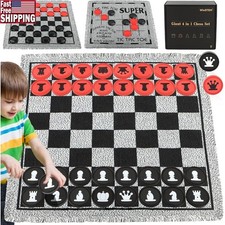 4in1 Giant Chess Game Set Jumbo Board Checkers Tic Tac Toe Indoor Outdoor Fun US