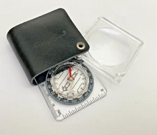 Eddie Bauer Pocket Map Compass w Magnifier 2" x 2" Leather Sheath Hiking Camping