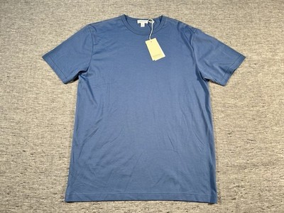 Sunspel Shirt Mens Medium Bluestone Short Sleeve Crew Neck Tee Made in England