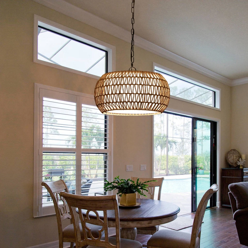 18'' Pendant 5 Light Woven Rattan Boho Chandelier Ceiling Kitchen Island Fixture - Image 2 of 4