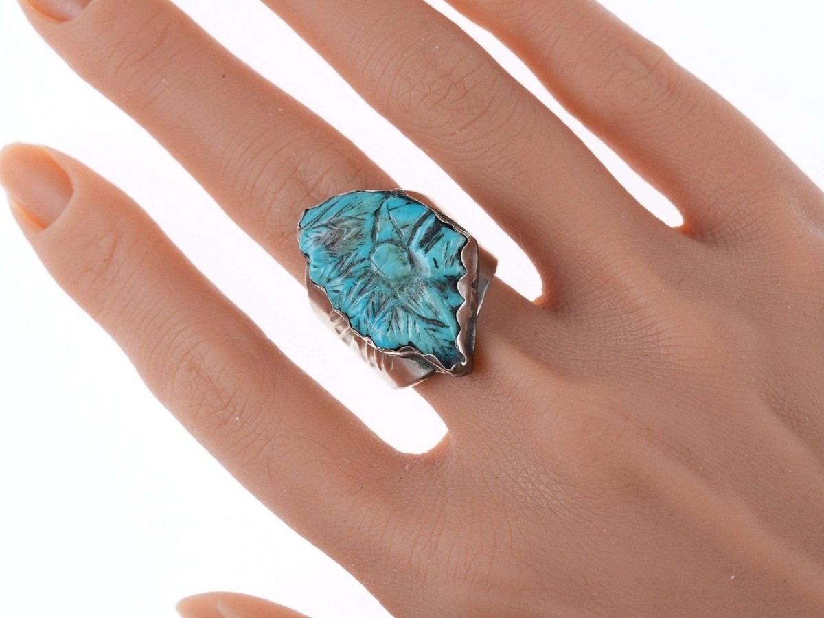 Sz11 Vintage Navajo Carved Turquoise and sterling ring | eBay