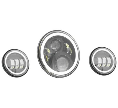LETRIC LIGHTING CO. LED 7'' Headlamp with 4.5'' Passing Lamp Kit Black #LLC-LHK-7B