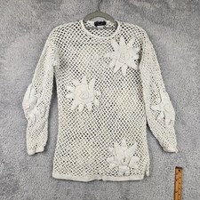 Vintage Angel Sweater Womens Medium White Crochet Flower Open Knit Tunic Boho