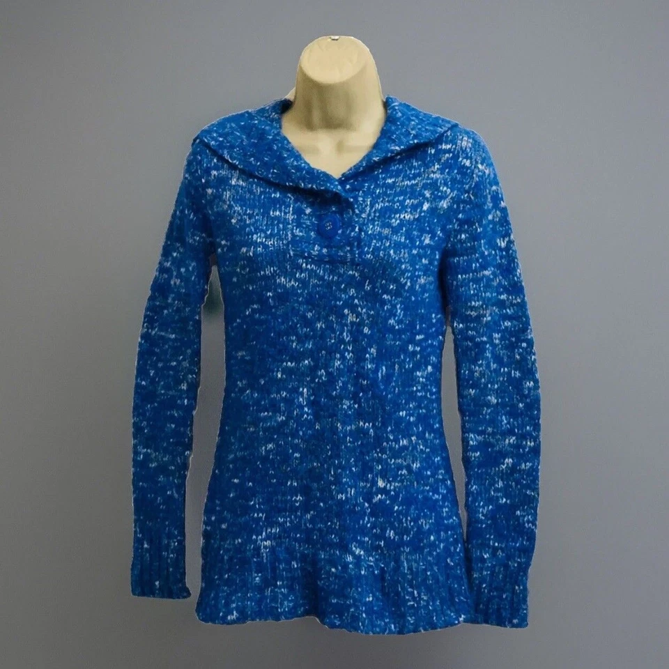 Suéter Rue 21 Mujer M Mezcla Lana Con Capucha Grueso Tejido Abierto 1/4 Botón Cuello L/SLZ Foto 2 de 4