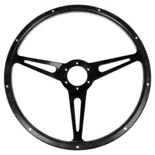 CJ Classics Steering Wheel 15” 6-Bolt Black Forest with Black Slotted Spokes.