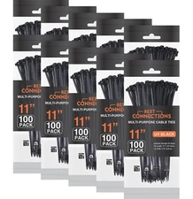 1,000 Pieces 11" UV Black Nylon Cable Straps Zip Ties 50 Lbs Tensile Strength
