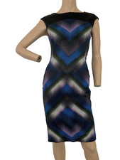 KAREN MILLEN Geometric Print Pencil Formal Work Party Dress UK 10 US 6 EU 38 VGC