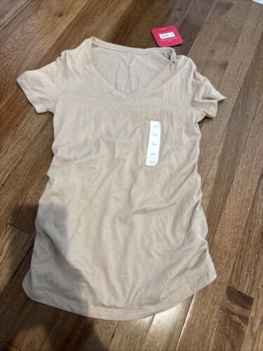 Women’s Isabel Maternity Side Shirred Rushed Short Sleeve Tshirt Beige Xs NWT