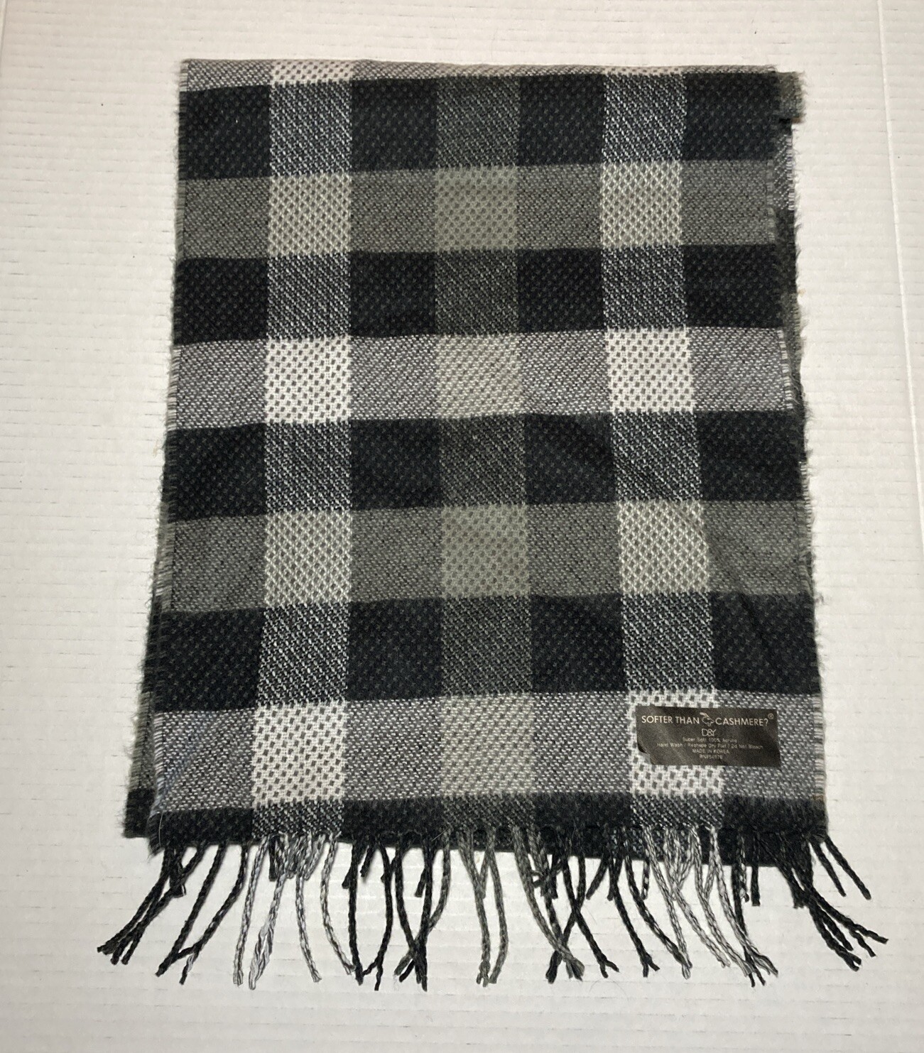 D&Y Ultra-Soft Acrylic Plaid Scarf with Fringe in Black Grey White 62x11