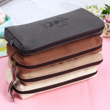 Retro Canvas Pencil Pen Case Cosmetic Makeup Coin Pouch Zipper Bag Purse