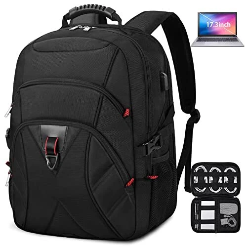 LAPTOP BAG Travel Backpack with USB Charging Port Black Fits 17.3