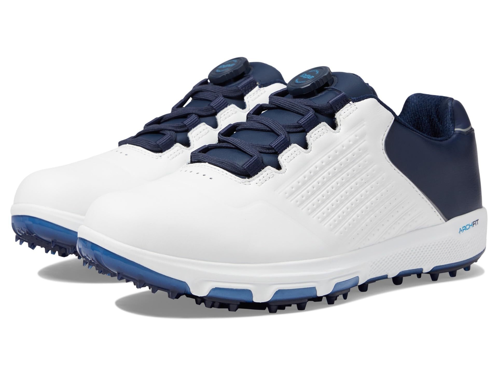 Skechers Golf Men's Pro 6 Waterproof Golf Shoe Sneaker, White/Navy/Blue Twist Fi
