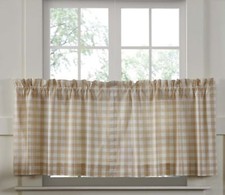 24” L Country Farmhouse Window Tier Set Lined Wheat Color Annie Buffalo Check