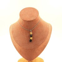 Steine Und MinéRaux. Halskette 4 Perlen Turmalin SchöRl Du Brazilien + Quartz Ru