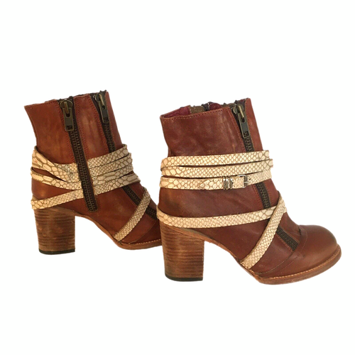 Freebird Steven Balboa Ankle Boots Distressed Leather Size 9 Zipper Strap Snake - Picture 8 of 21