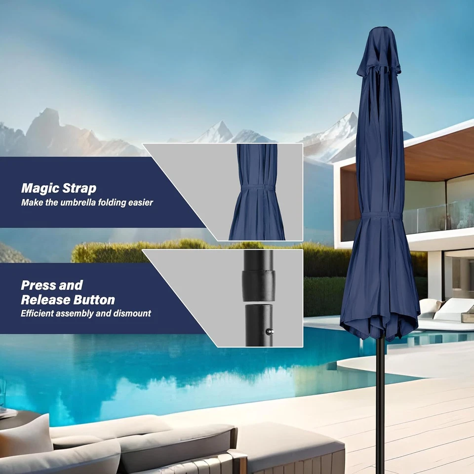 Paraguas grande de canoya/patio de 9 pies/base redonda opción múltiple duradero mercado al aire libre Foto 3 de 4