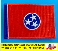 TENNESSEE STATE FLAG EMBROIDERED PATCH IRON-ON OR SEW-ON HI-QUALITY (3 x 2”)