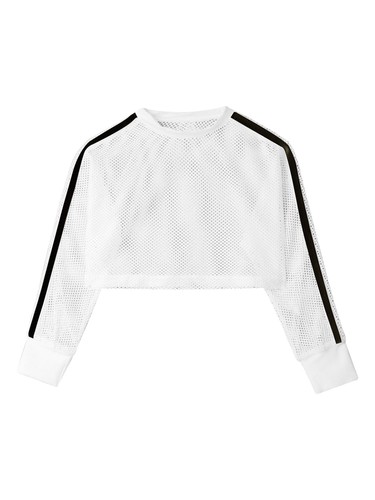 Kids Mesh Hip Hop Crop Top Jazz Girls Holiday Wear Long Sleeve Pullover Tee - Picture 28 of 33
