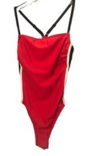 Joy Lab Racer Back Women Swimsuit M Red Black Color Block Corset SlimmerSwimmer