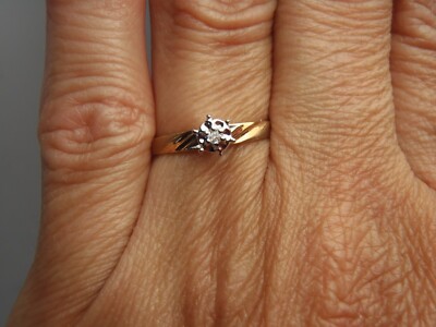 Massiver 14k Gelbgold 0,02ct Tw runder Diamant Versprechen Andenken Ehering Größe 6,5