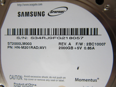 Samsung ST2000LM003 HN-M201RAD/AV1 S34 2TB 2.5