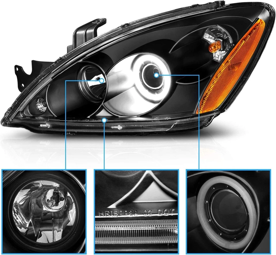 BLACK LED Halo Headlight Assembly For 2004-06 Mitsubishi Lancer Left+Right Sedan - image 4 of 4