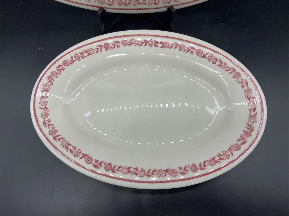 pair of buffalo china platters white w/ red floral trim 13.25” X 9.25” - Image 2 of 4