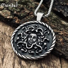 MENDEL Mens Womens Stainless Steel Greek Snake Medusa Head Pendant Necklace Men