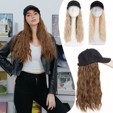 16in Baseball Cap Hat Hair Long Wavy Newsboy Hat With Hair Extensions Girl Women