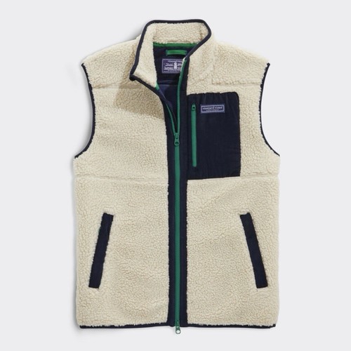Vineyard Vines Giubbotto Uomo Sherpa SuperShep Taglia XL Stone (Beige/Crema) Navy NUOVO - Foto 10 di 15