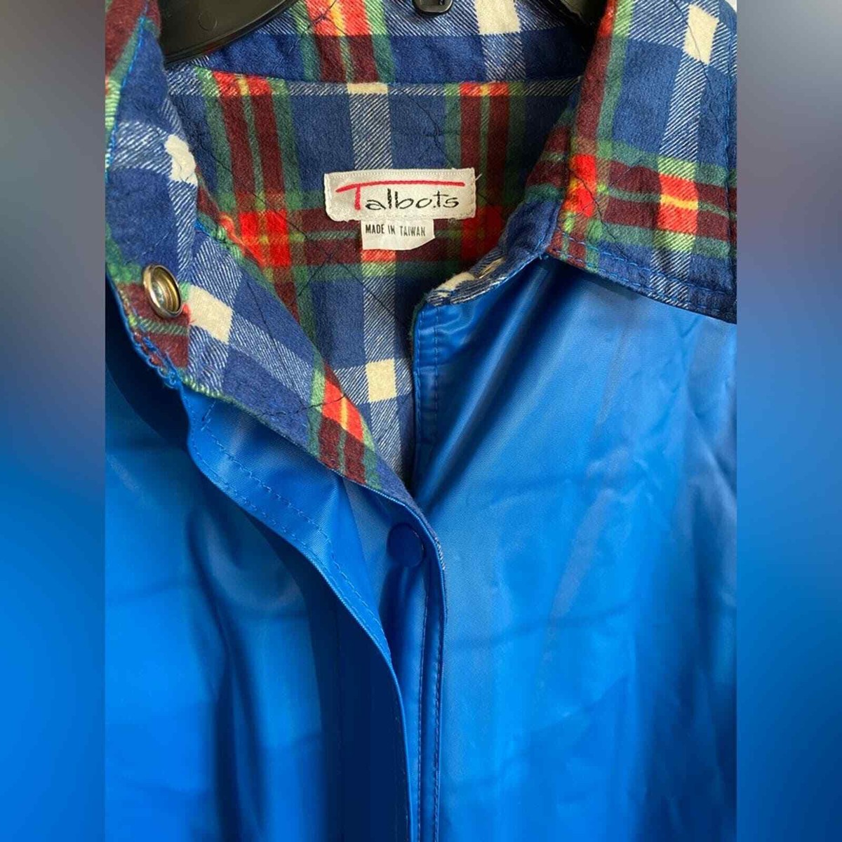 Vintage EUC Talbots sz M blue raincoat trench coat mac flannel