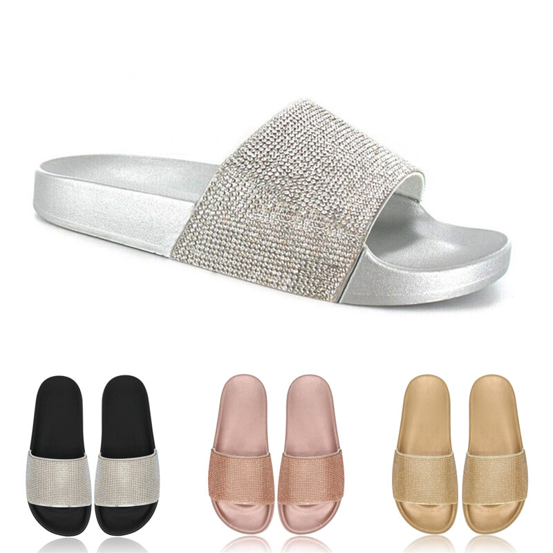 PANTOFOLA D’ORO SANDALI DONNA MULES SCARPE TAGLIA GLITTER DIAMANTI SLIDER SCINTILLANTI