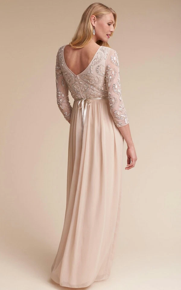 Vestido BHLDN Giada de Aidan Mattox Talla 2 Champagne Formal Baile de graduación Boda $450 Foto 3 de 4
