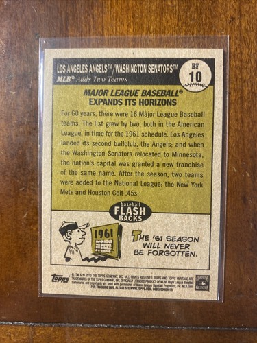 2010 Topps Heritage Baseball Flashbacks Baseball Card #BF10 Angels/Senators - Picture 2 of 2