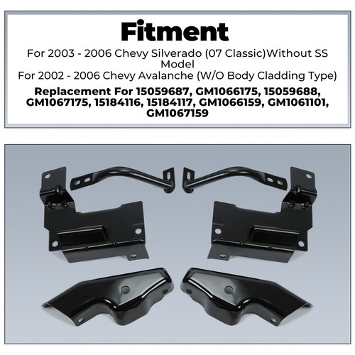 6PC LH&RH Front Bumper Bracket Powder Coated For 03-06 07 Chevy Silverado 1500 - Picture 4 of 16