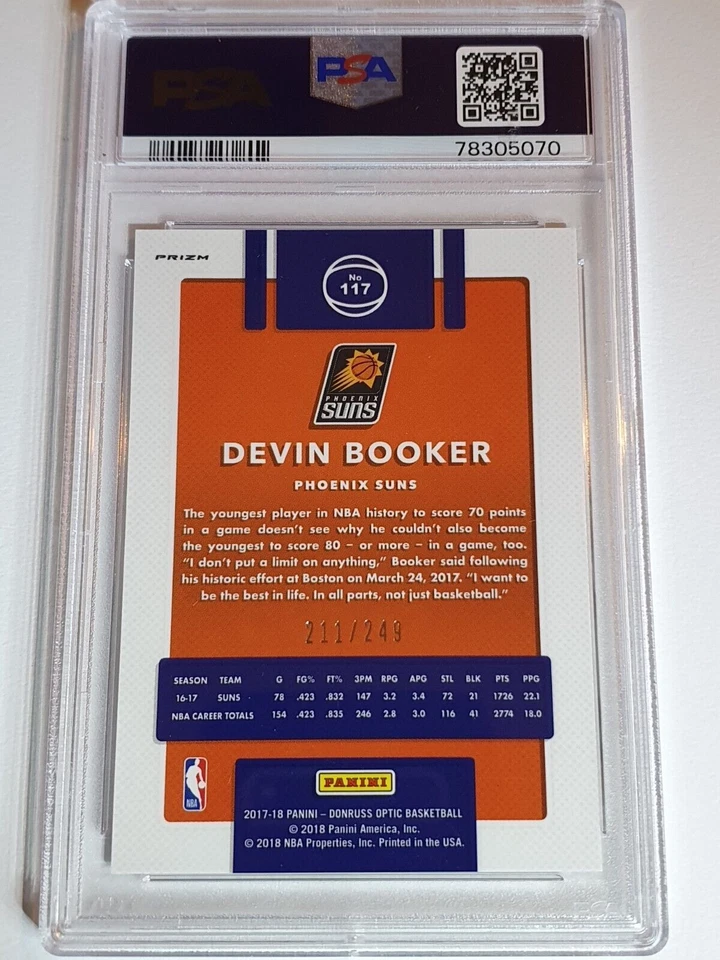 2017 Donruss Optic Devin Booker #117 PREMIUM BOX /249 Prizm - PSA 9 (POP 1) - Imagem 3 de 3