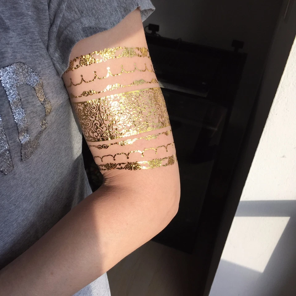 Einmal Temporaneo Flash Tatuaggio Oro Argento 20teile Bracciale Collana Dono E1 - Immagine 3 di 4