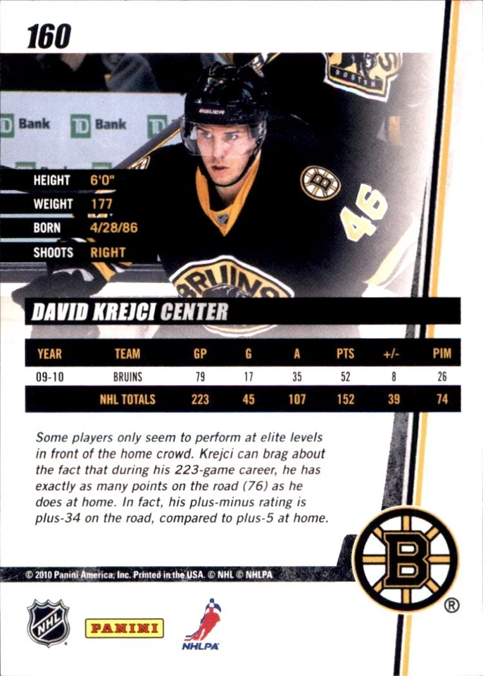 David Krejci BOSTON BRUINS 2010-11 Panini Donruss #160 - Image 2 of 2