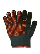 6 Pairs Black Polyester Safety Gripper Work Gloves with Red PVC Polka Dots