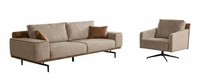 Beiges Polster Set Designer Textil 3-Sitzer Stoffsessel Couchgarnitur