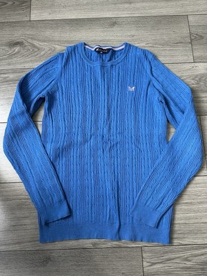 Crew Clothing Pullover Zopfmuster Damen Größe 12 Blau Pulli Stretch (G41)
