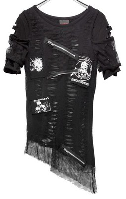 Queen of Darkness Gothic Shirt L asymmetrisch Netz Skull Industrial Metal
