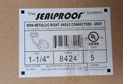 SEALPROOF 8424 - 1-1/4'' 1.25'' Liquid Tight 90° Connector - Box of 5