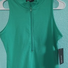 LIZ SARA Women's Green Sleeveless Mock Neck 1/4 Zip Knit Tank Top L