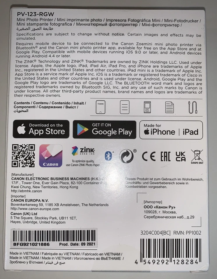Canon Zoemini Smartphone Mini Photo Printer PV123RGW Rose Gold  - Image 2 of 4