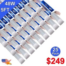 T8 Integrated Led Tube Light Bulbs 25 Pack 48W 6500K 5' Led Shop Light Fixture