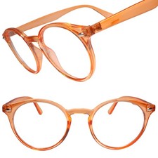 Classic Vintage Retro Old Fashioned Orange Frame Round Clear Lens Glasses