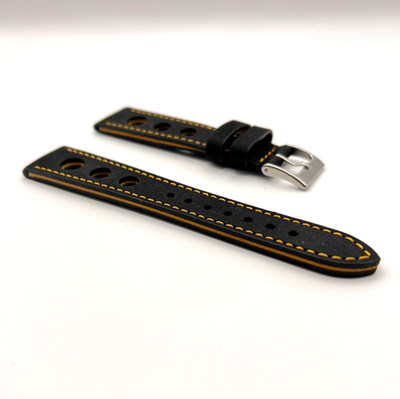 Uhrenarmband 20 mm Schwarz-Orange Echtleder HERZOG  Monza , Handmade in Italy