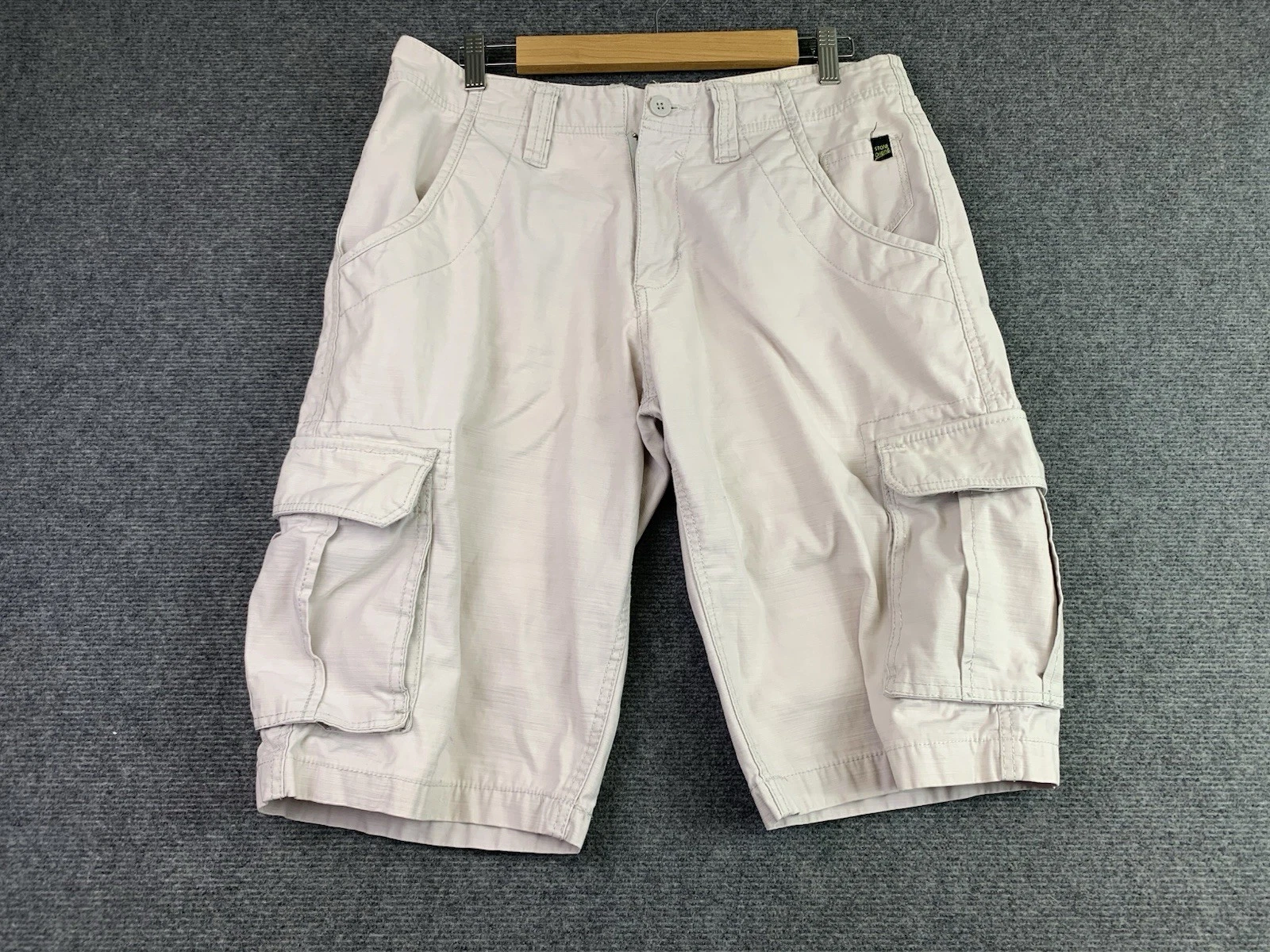 Stone Cargo Shorts Mens 32 Beige Workwear Utility