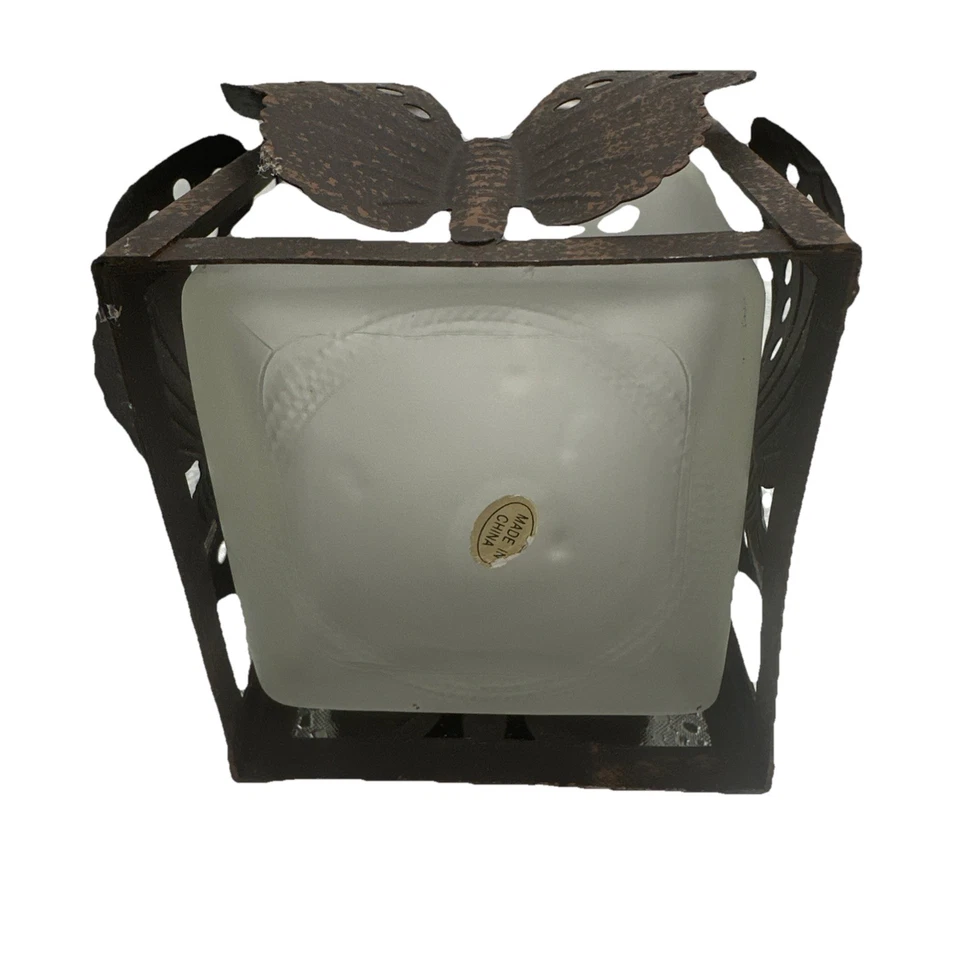 Candelabro de metal y vidrio esmerilado mariposa rústico decoración de granja Foto 4 de 4